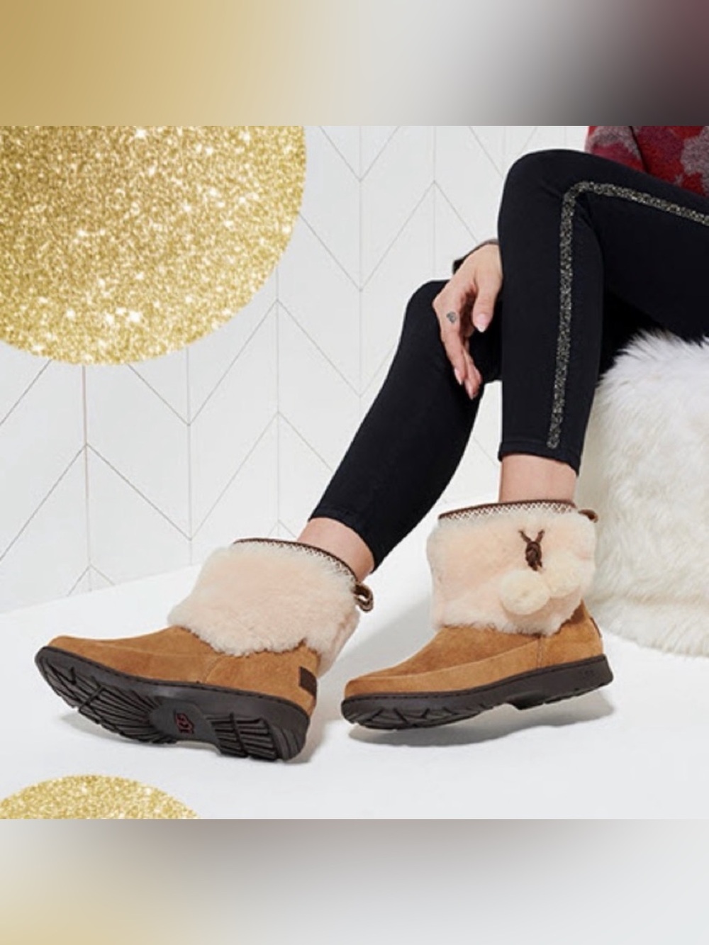 UGG W Brie Chestnut Suede Ankle Boots with Cream Sheepskin Fur Cuff US8/EU39 NWT